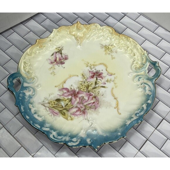 Bavarian Germany Other - Handpainted Bavarian German Pink Lillies Porcelain Round Serving Tray 4200/55